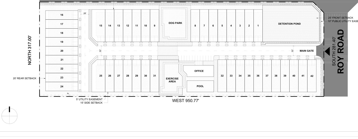 Site plan, 42 townhome lots on 6.9 acres in Pearland, Texas