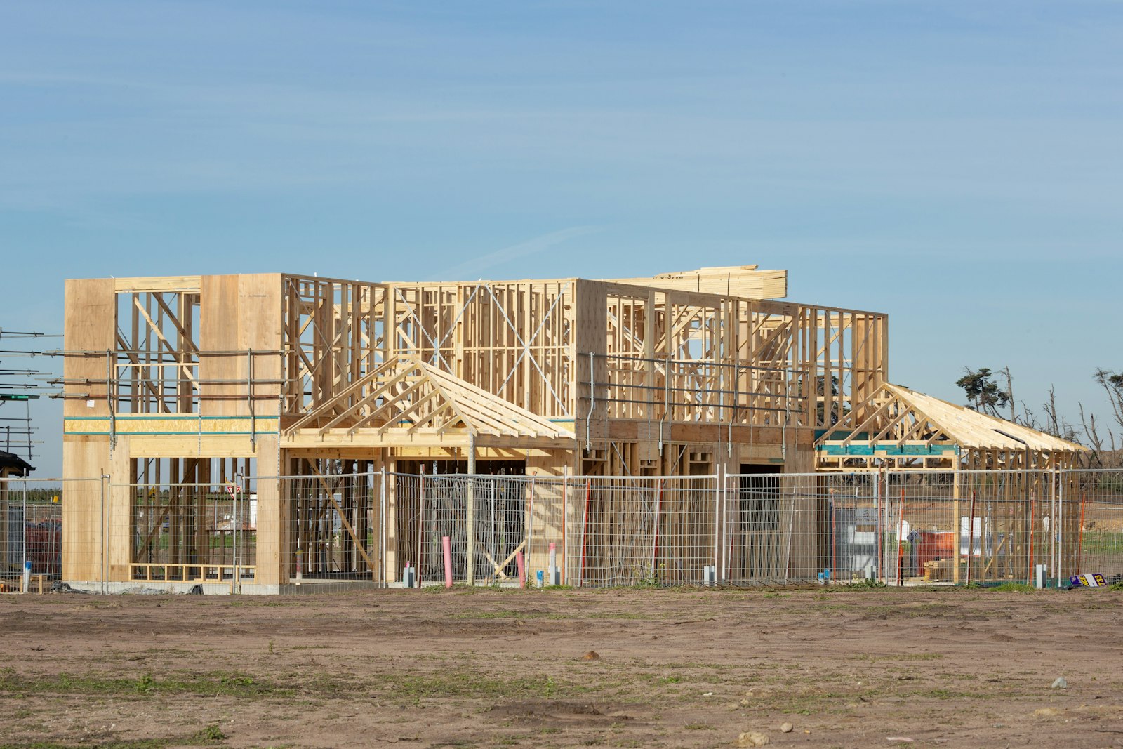 New home under construction, wood framing